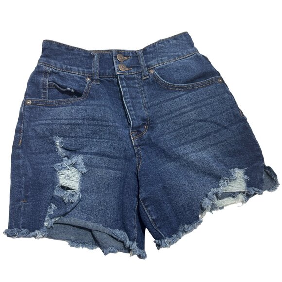 No Boundaries Size 3 Distressed Denim Shorts For Women High Waist Ripped - Picture 1 of 6